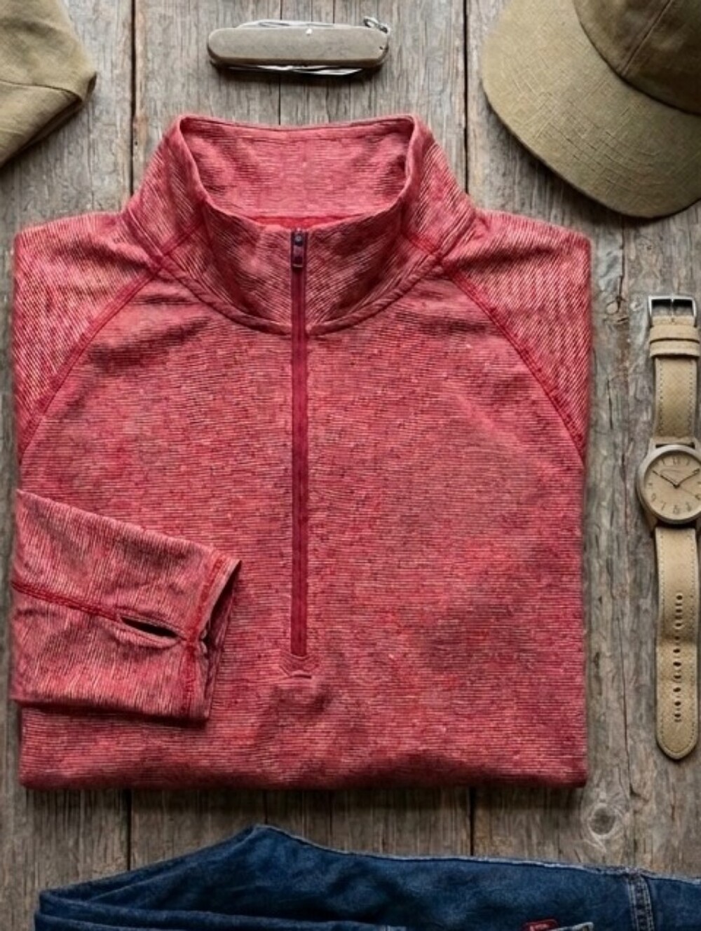 The North Face Red Heathered Quarter-Zip Long Sleeve Pullover - Size XL